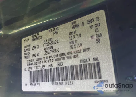 1994 Dodge Ram 1500 from USA, damaged, VIN 1B7HF16Y3RS721922